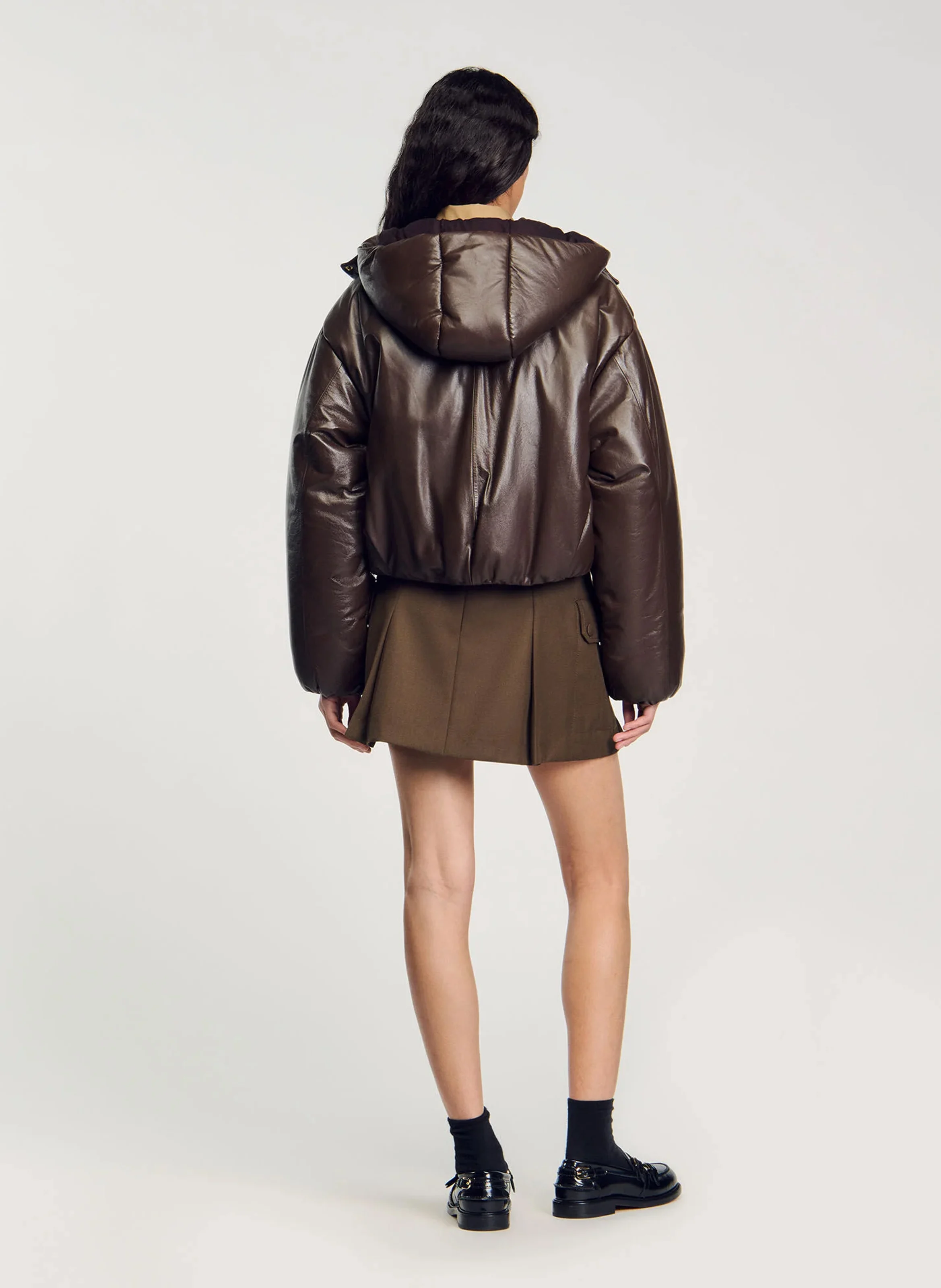 Doudoune oversize en cuir | Marron
