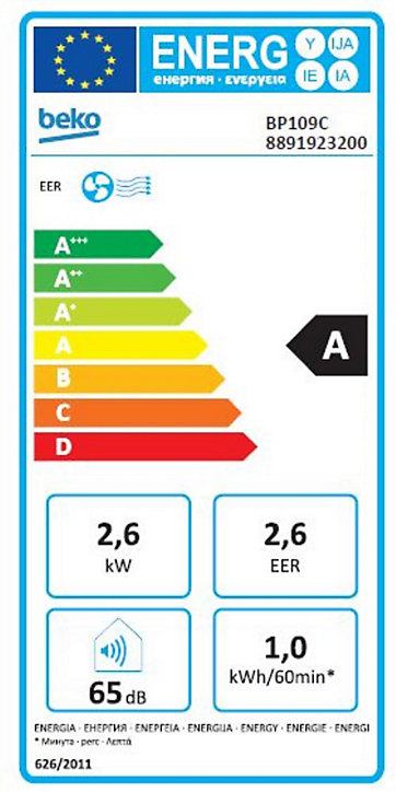 Climatiseur mobile avec évacuation connecté Beko BP109C 2600W 65 dB(A) + kit calfeutrage
