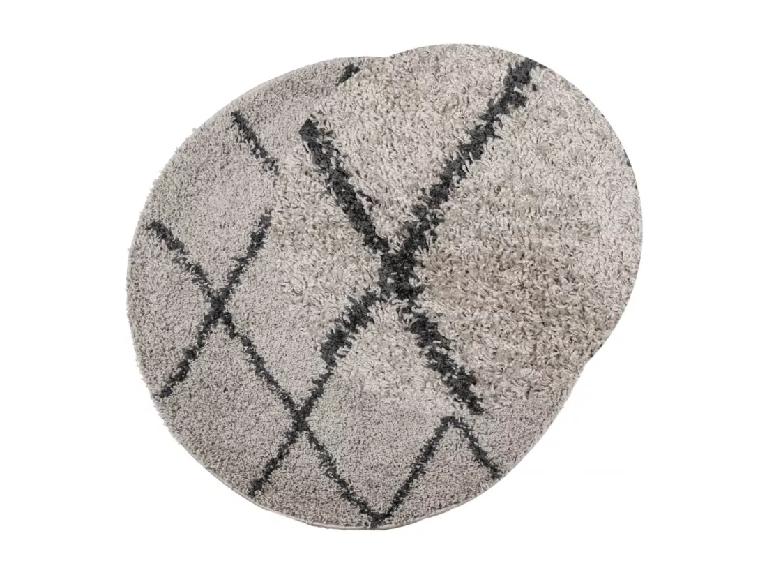 Tapis shaggy à poils longs moderne beige et anthracite ø 100 cm