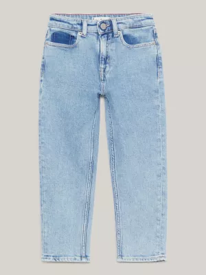 Calça jeans Girlfriend reta com lavagem contrastante em cânhamo