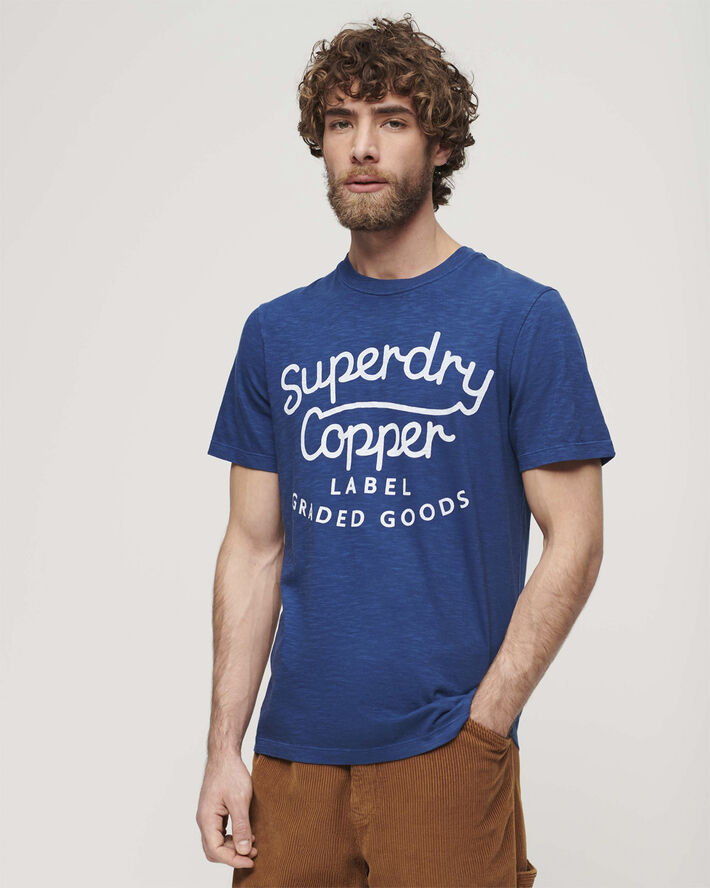 Superdry COPPER LABEL SCRIPT TEE Pilot mid blue slub