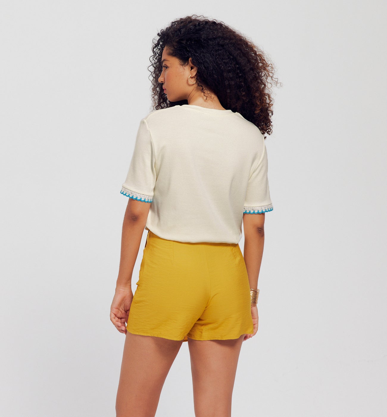 T-shirt détail crochet Femme - Imprimé écru