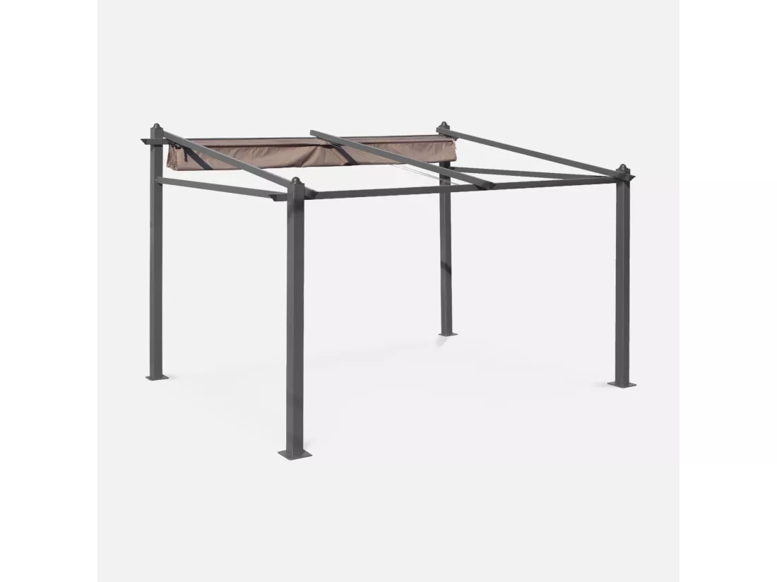 Pergola murale en aluminium - Murum 3x4m - Toile taupe - Tonnelle idéale pour votre terrasse. toit retractable. toile coulissante. structure aluminium