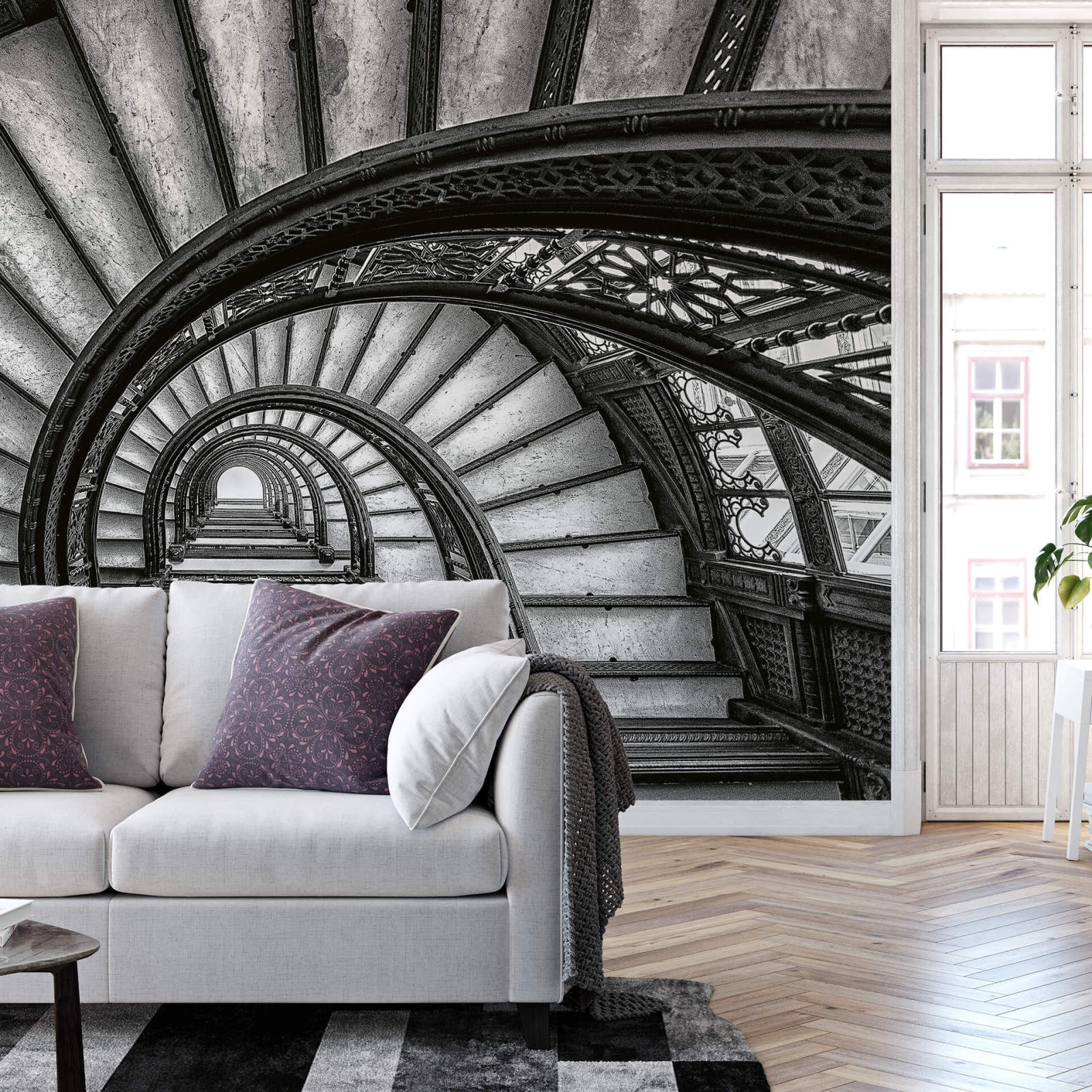 Fototapete DESIGNWALLS 2.0 - grau-weiß - Treppenhaus - 2,6 Meter