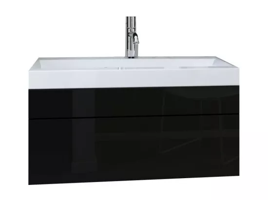 Meuble sous vasque suspendu collection RAVEN, coloris noir mat et noir brillant, idéal pour une salle de bain design