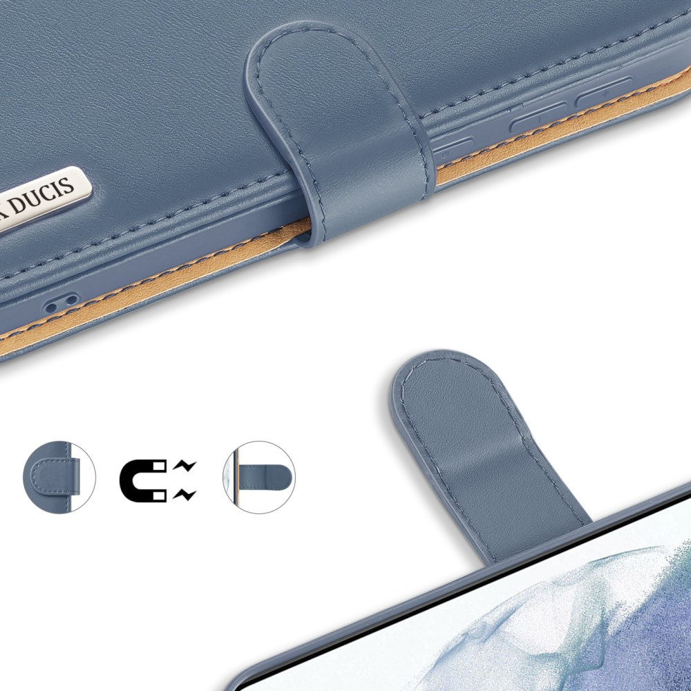 Samsung Galaxy S21 FE 5G Flip Wallet Cover Echtleder Tasche (RFID Schutz) - Blau