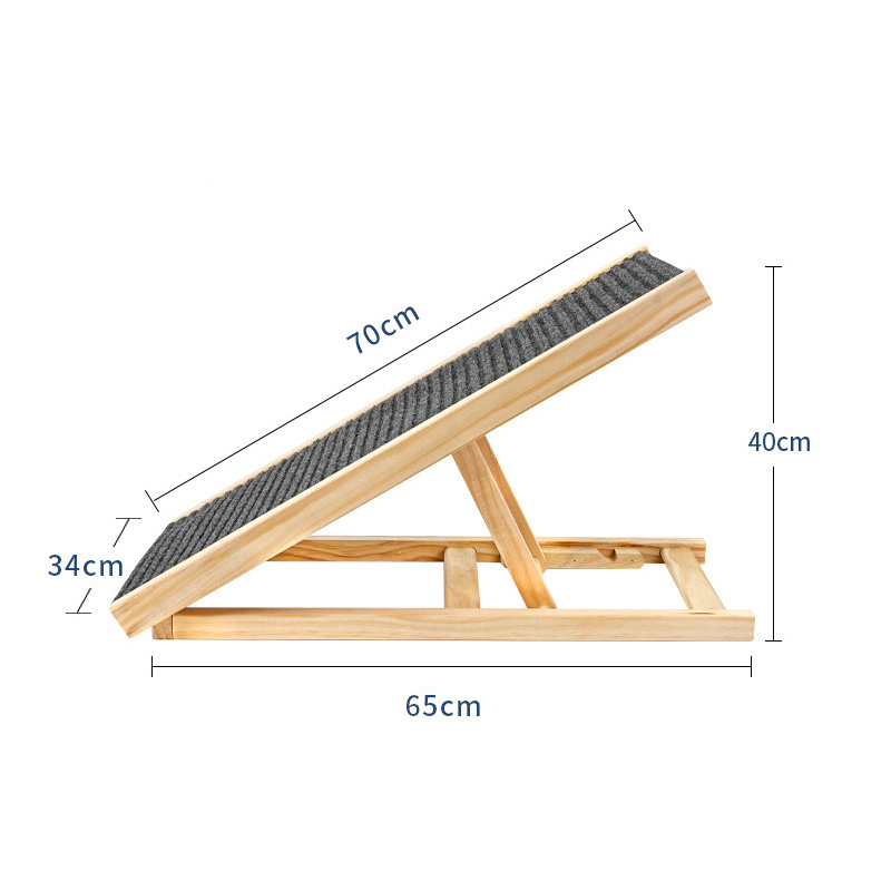 (70x34cm) Holz Haustier Rampe Verstellbare Hunde Leiter Anti-Rutsch Katzen Aufstiegshilfe für Sofa / Auto / Bett