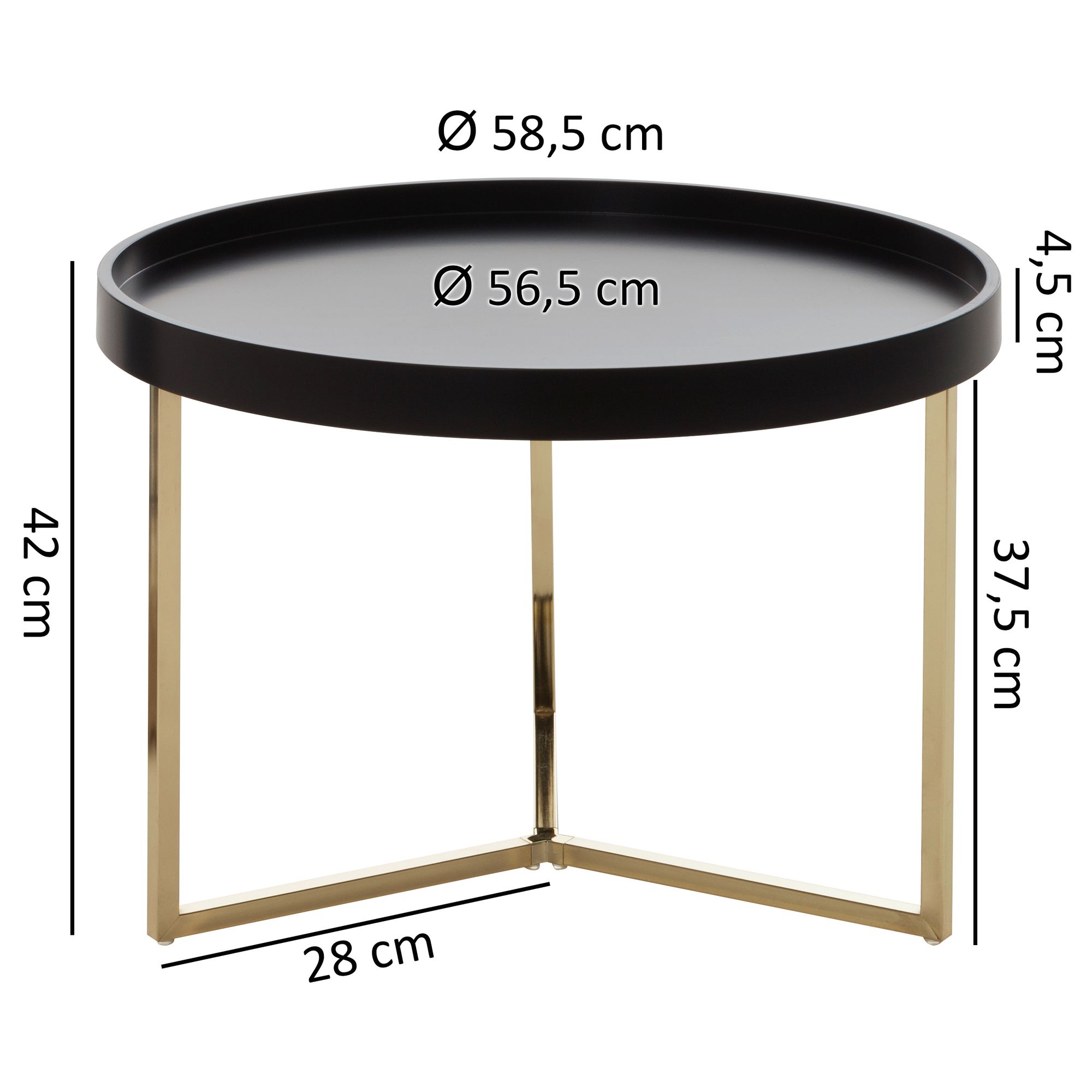 KADIMA DESIGN Sofatisch LIA Rund: Retro Stil, Metallgestell, abnehmbares Tablett, Anti-Rutsch-Noppen, Gold/Schwarz oder Kupfer/Weiß.