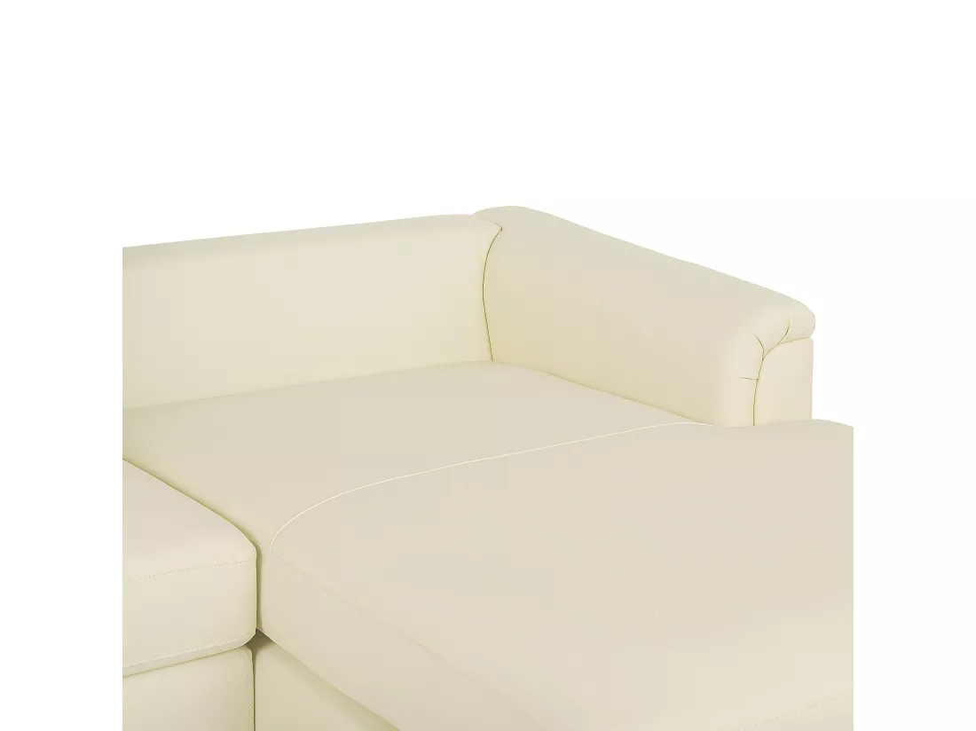 Canapé Angle à droite en Cuir Véritable Beige et Pouf Ottoman Housses Amovibles Oslo