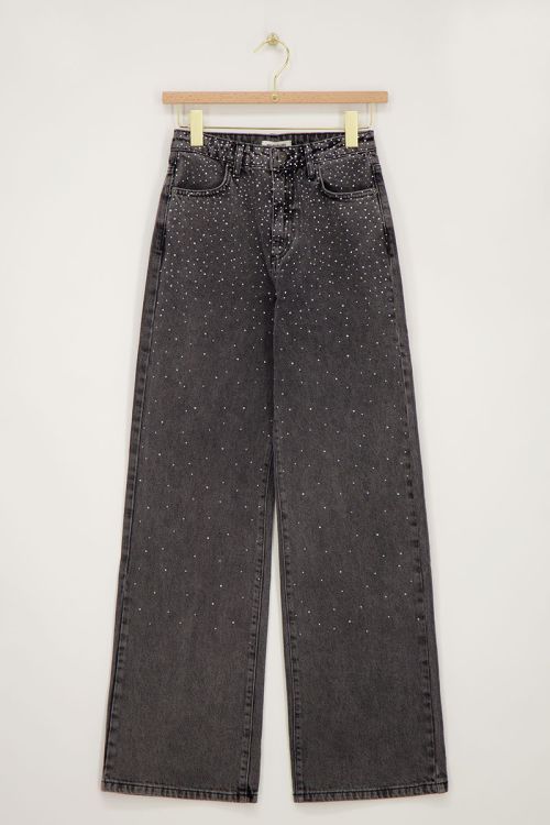 Grijze wide leg jeans met strass
