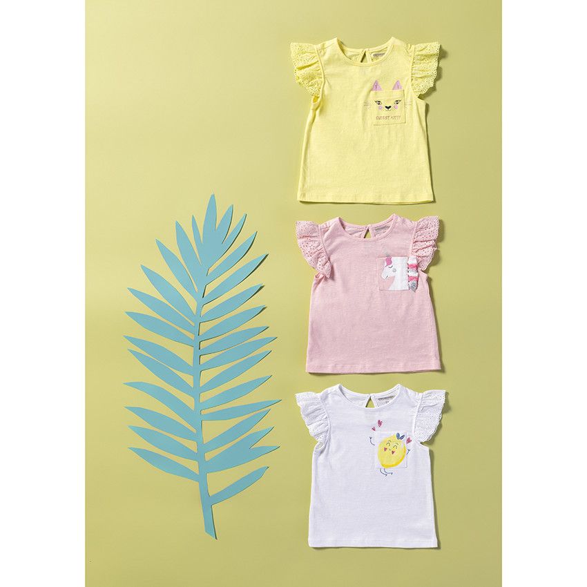 T-shirt à manches courtes volantées et poche imprimée - Rose