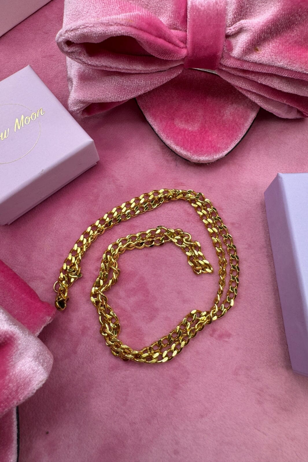 Mellow Moon Necklace Figaro Mesh collierfigaro4mm forgyldt