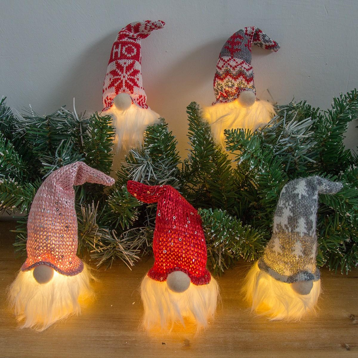 (20x7cm) LED Weihnachts Wichtel Home Deko Schwedischer Plüsch Zwerg (inkl. LR1130 Batterien) - Rot