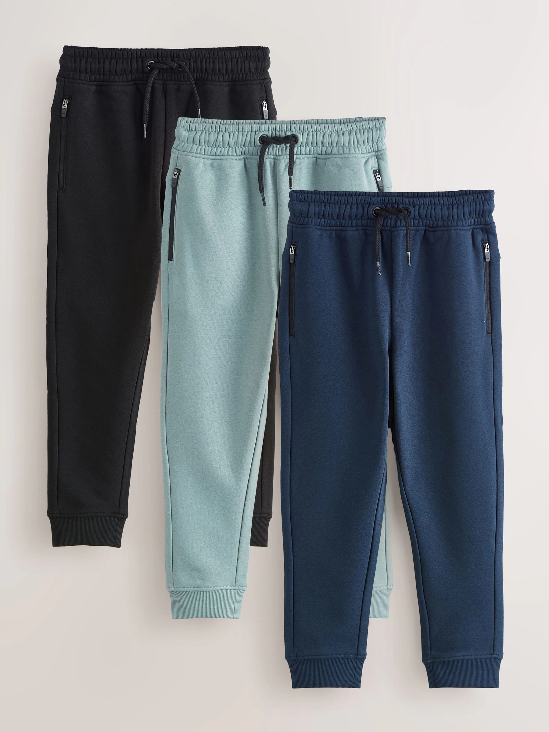 Meerkleurig Zwart/Marine/Mineraal - Verpakking van 3 slim fit joggingbroeken met (3-16jaar)