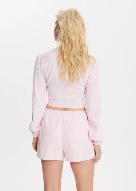 Geweven top met knoop roze (ROS.L)