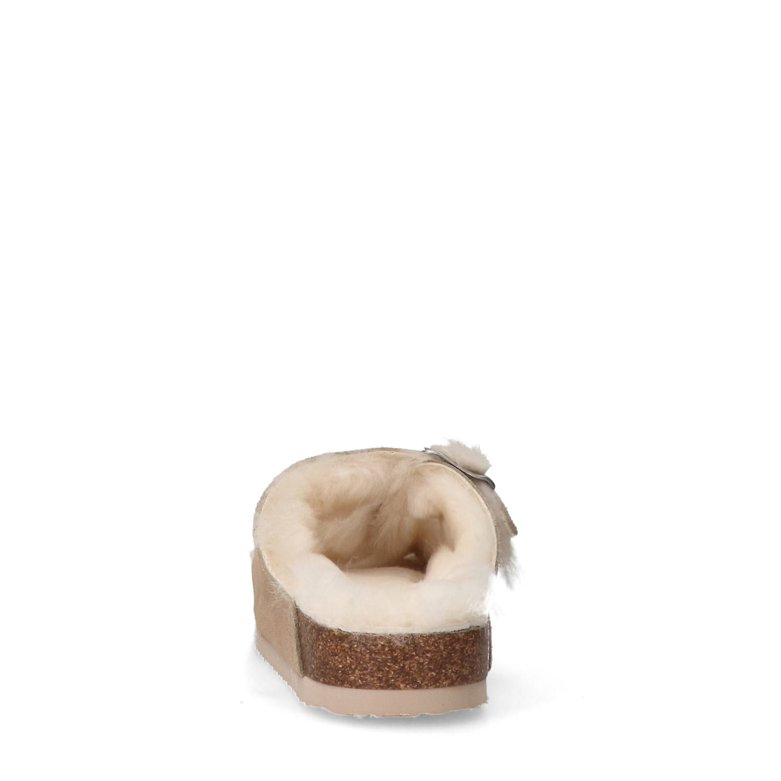 Beige suède slippers met bontvoering