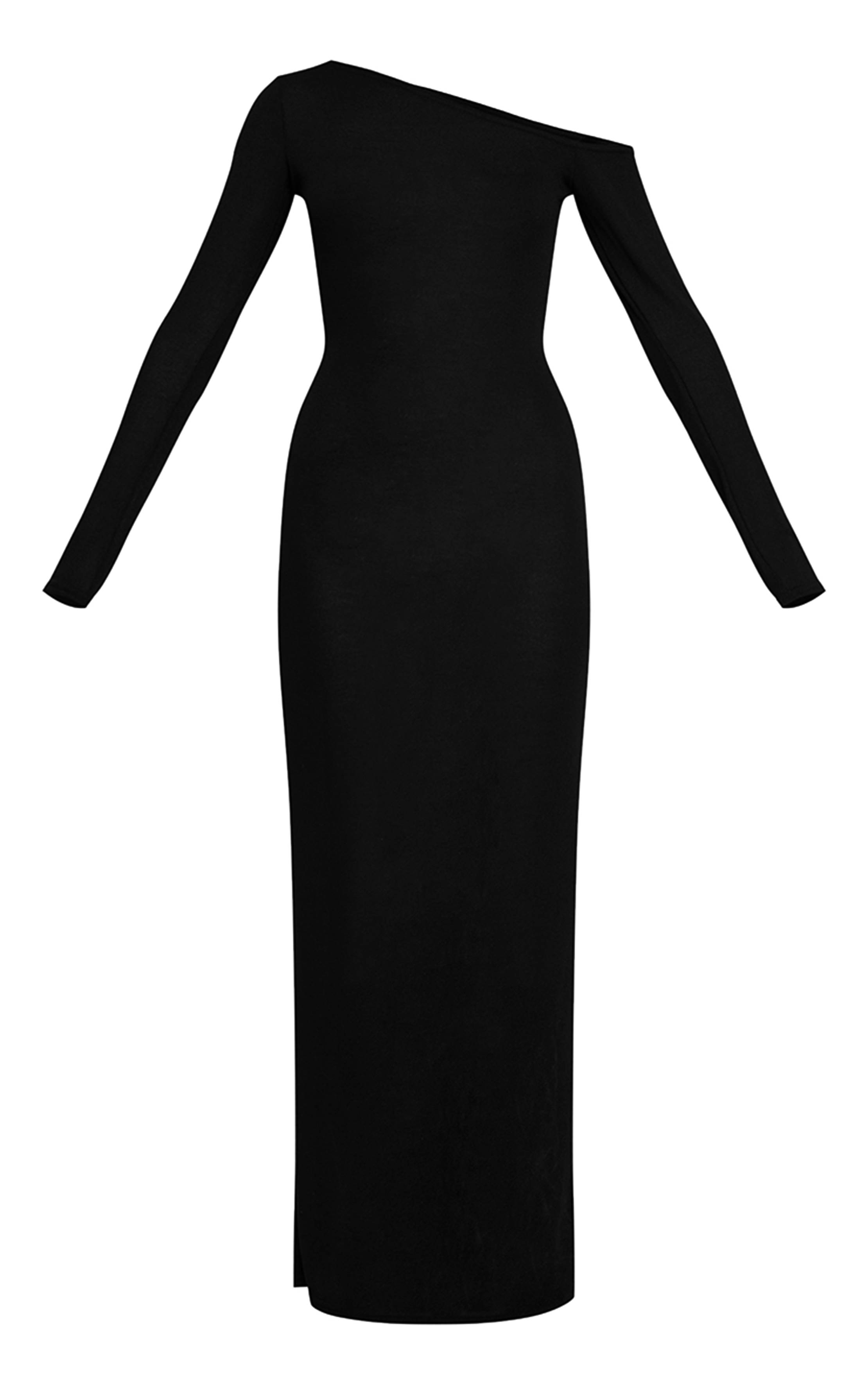 Noir Robe Longue Asymétrique À Manches Longues En Jersey Texturé
