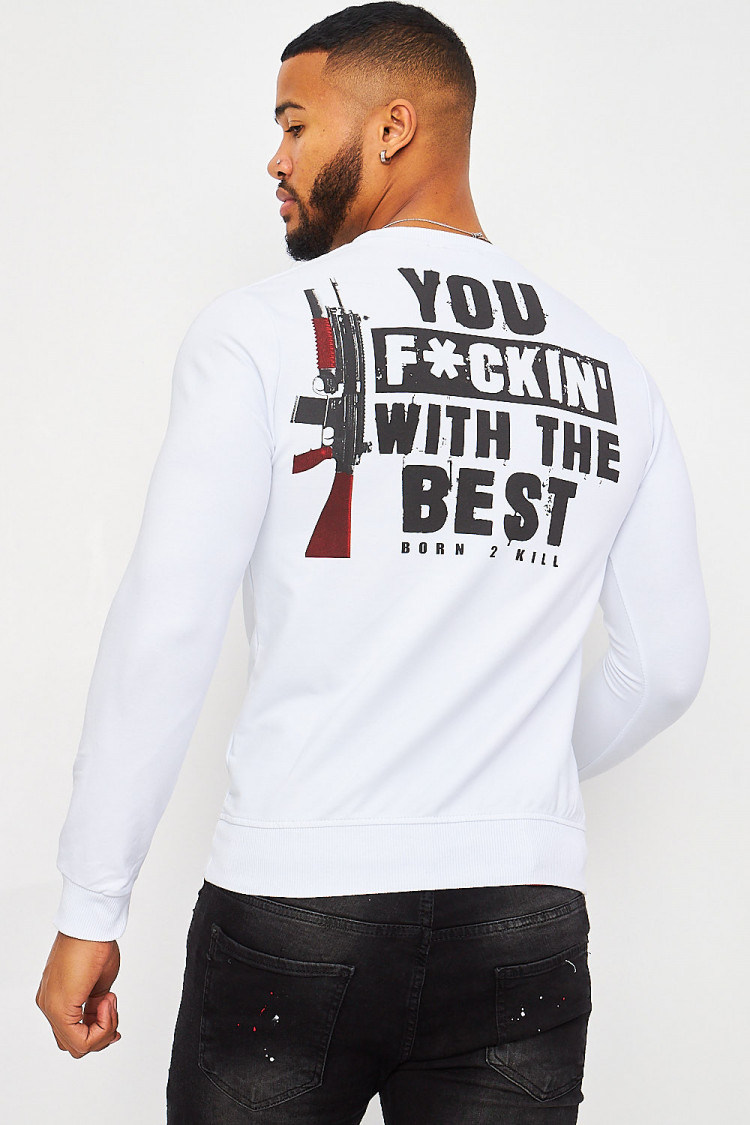 Sweat blanc illustré avec strass 