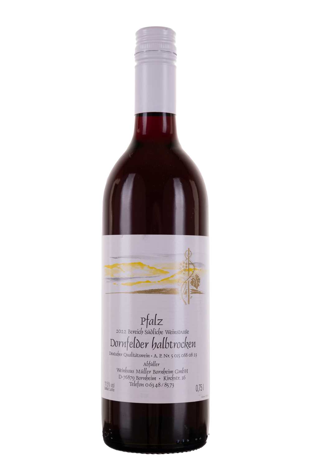 Weinhaus Müller Bornheim Pfalz Dornfelder Rotwein halbtrocken 11,5 % vol. 0.75 Liter Flasche
