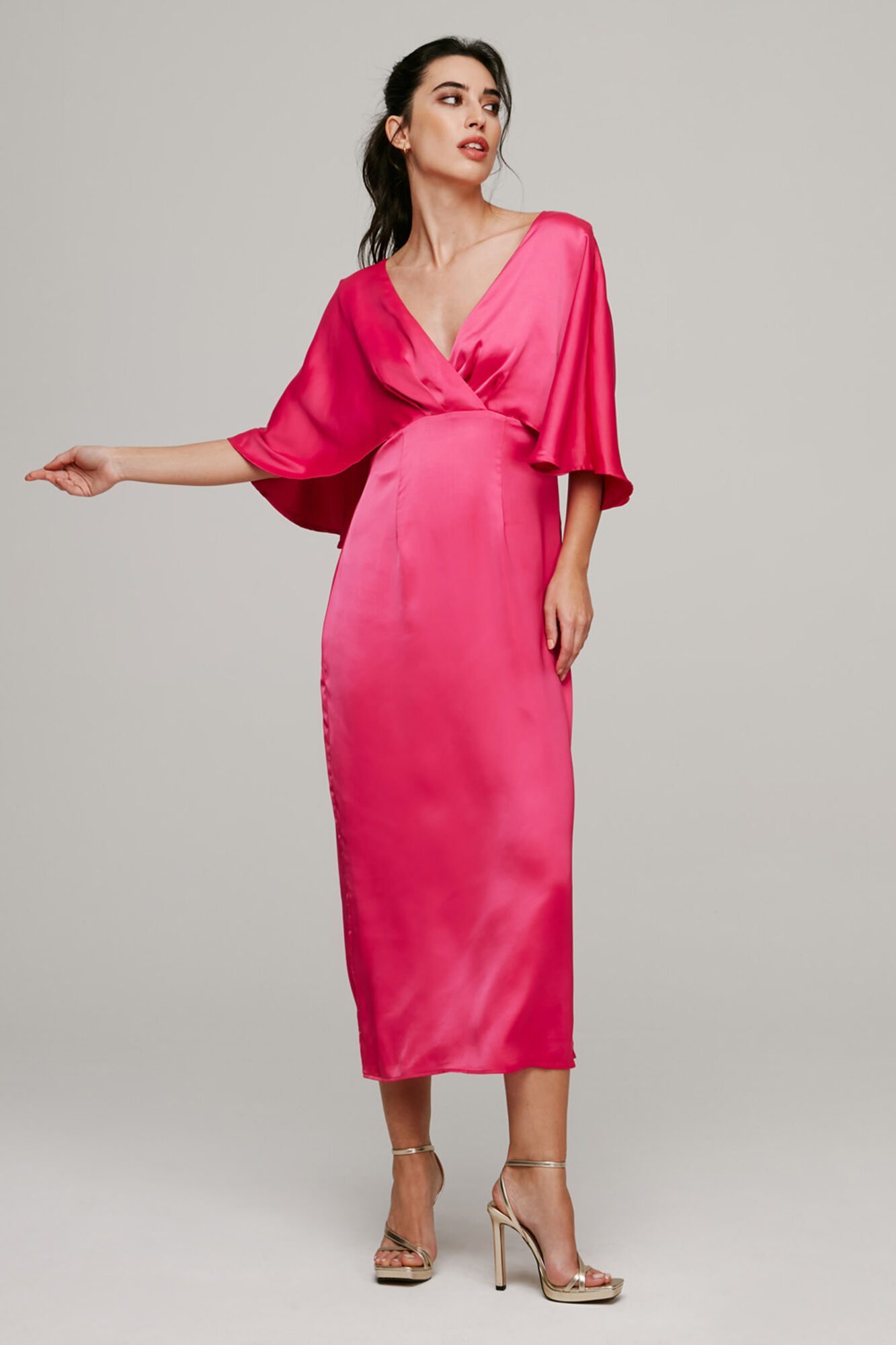 Vestido midi de manga curta - Rosa
