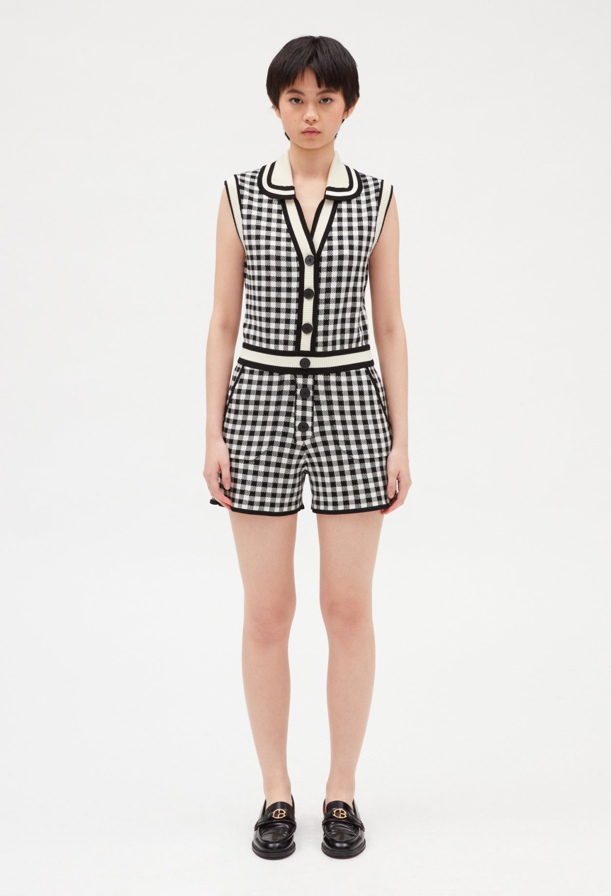 Combishort vichy col claudine