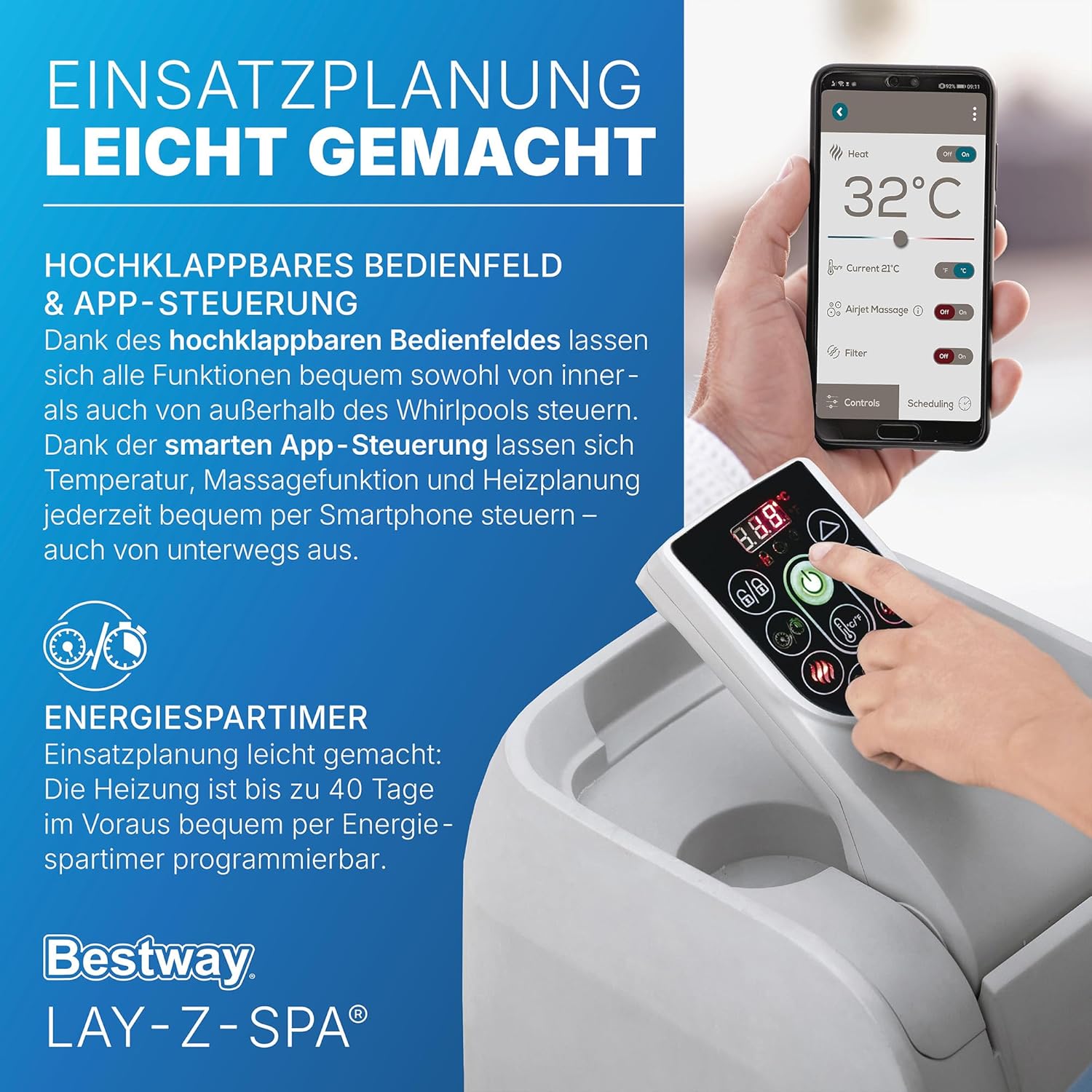 Bestway® Lay-Z-SPA® WLAN-Whirlpool Milan AirJet Plus Ø 196 x 71 cm, rund