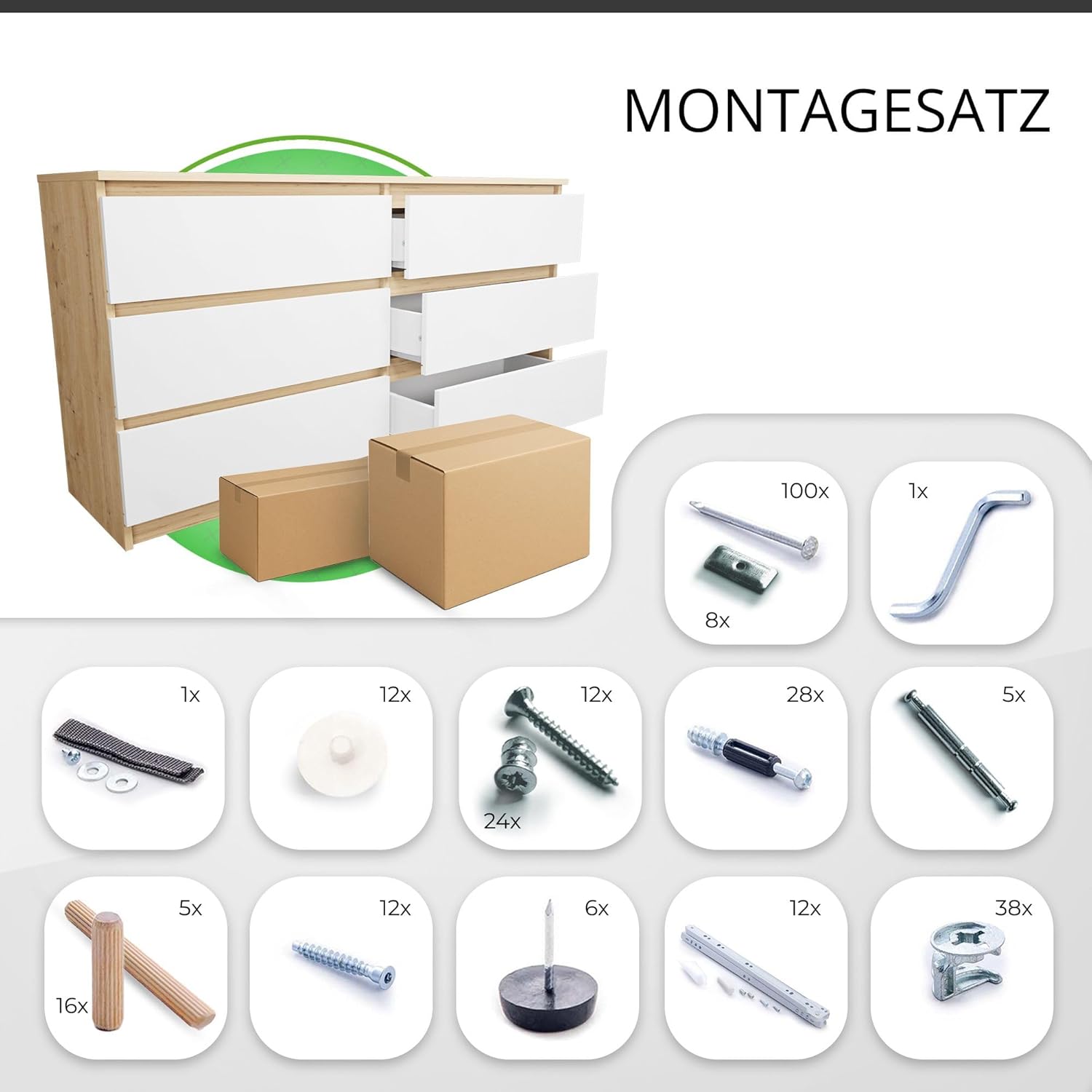 CDF Kommode Artisan Weiß mit 6 Schubladen Komodenschrank Komode für Wohnzimmer Schlafzimmer Schubladenschrank Malwa M6 140