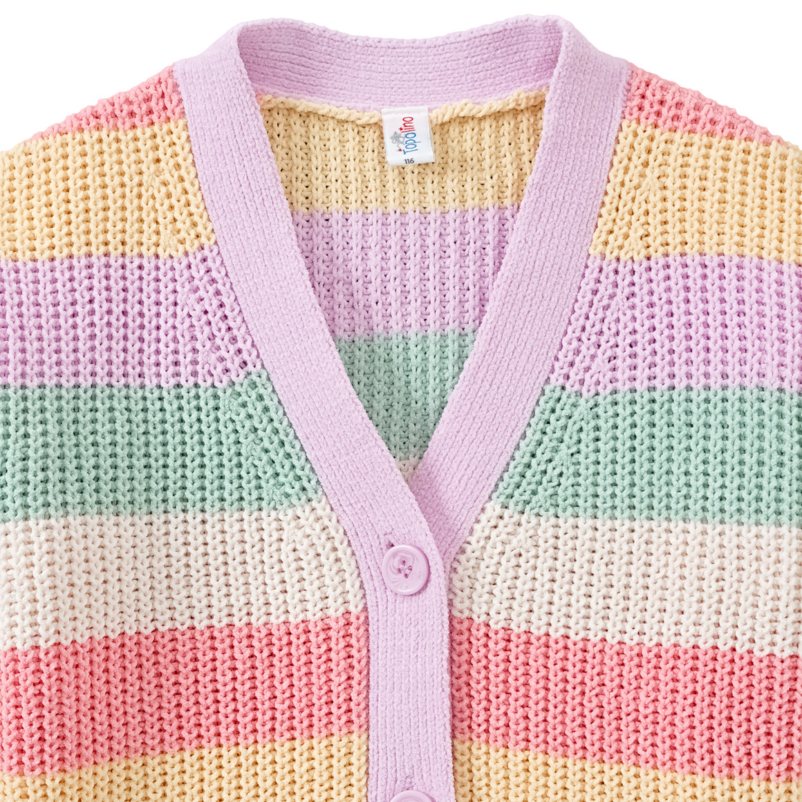 Topolino Mädchen Strickjacke mit Blockstreifen rosa / gelb / grün
