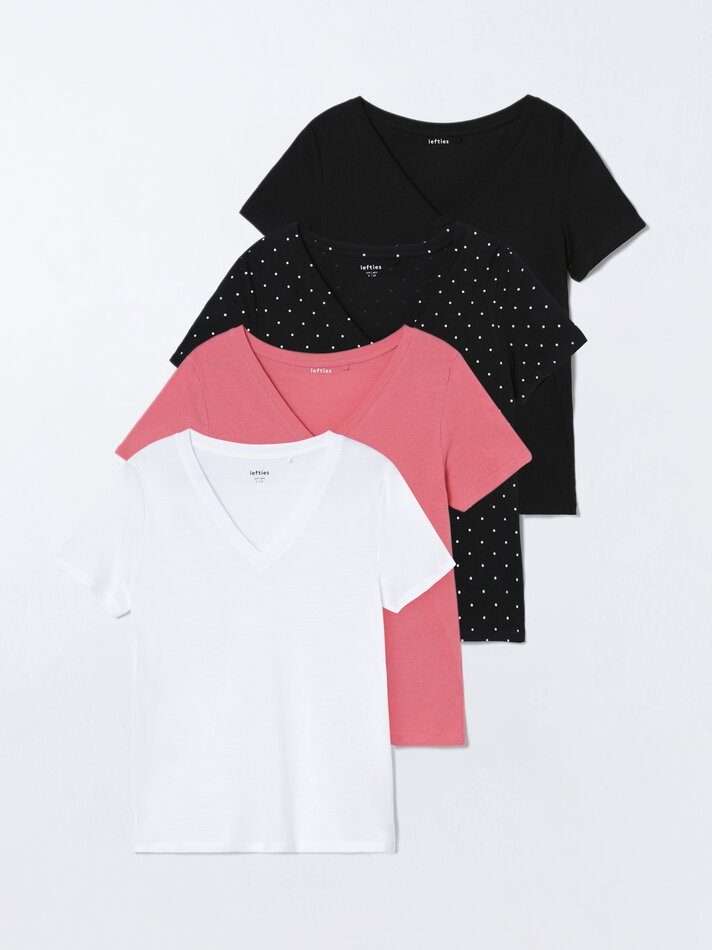 Pacote com 4 camisetas de gola V sortidas - Salmão