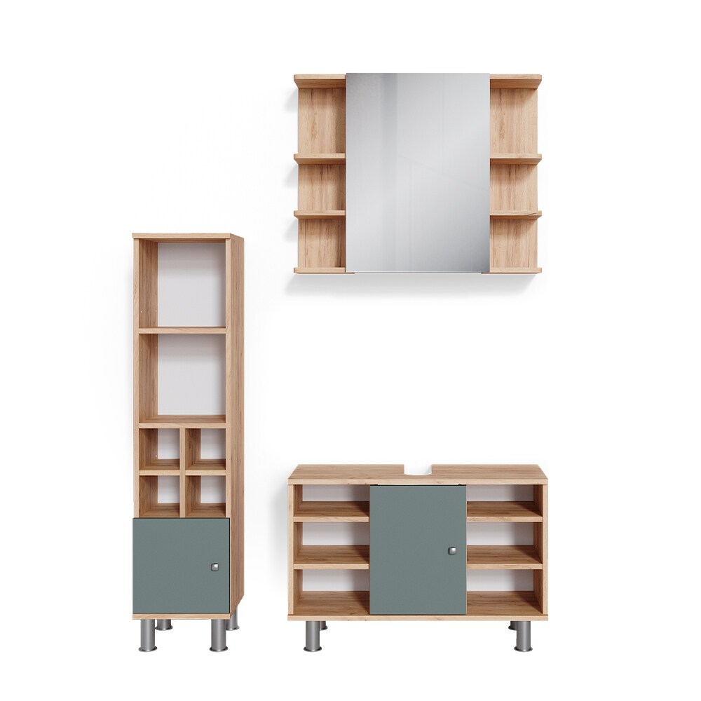 Vicco Badmöbelset Waschtischunter 80cm Spiegelschrank Midischrank kl. Tür Fynn