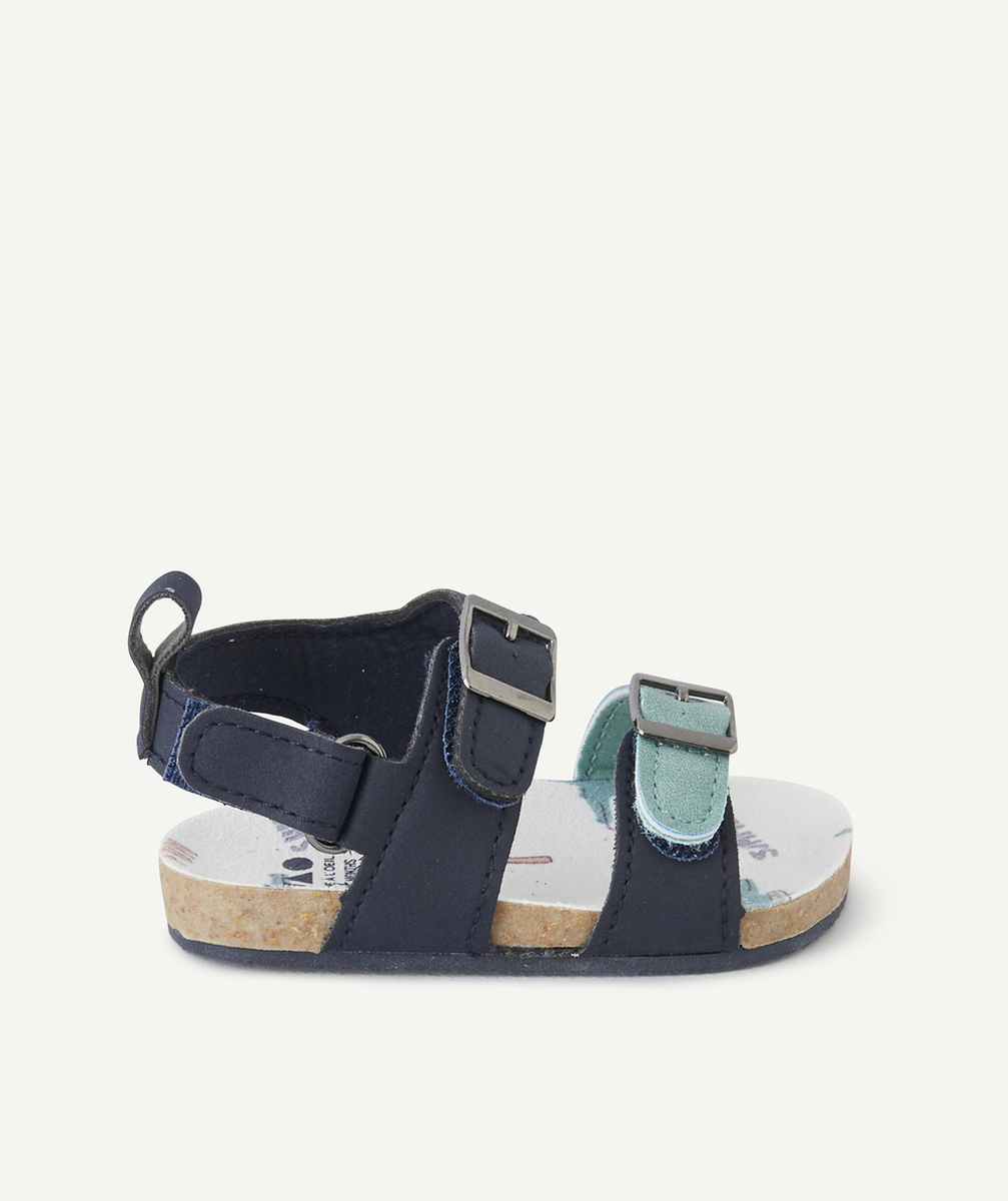 CHAUSSONS BÉBÉ STYLE SANDALES BLEU MARINE AVEC SEMELLE IMPRIMÉE