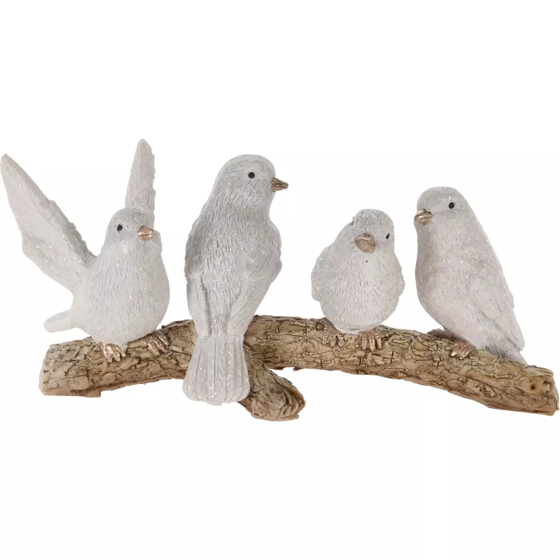 Famille d'oiseaux sur sa branche (16 x H7 cm) Blanc