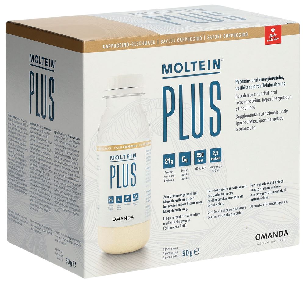 moltein PLUS 2.5<br>6 × 50 g, Flasche, Pulver zur Herstellung einer Lösung zum Einnehmen, Cappuccino