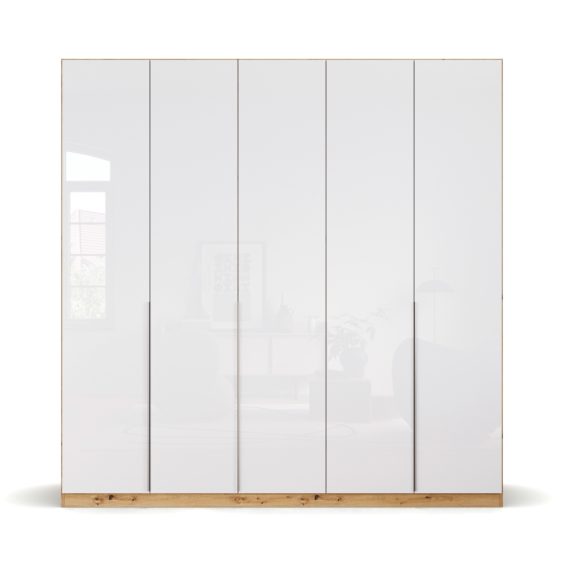 Drehtürenschrank - weiß Hochglanz-Artisan Eiche - 5-türig - 226x229 cm