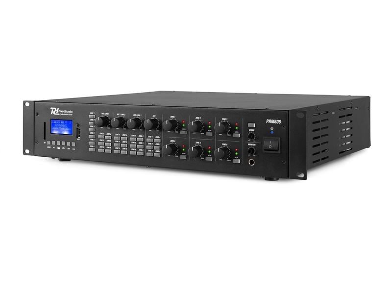 Power Dynamics Verstärker Pro PRM606 100 V, 6x 60 W 6-Kanal Verstärker mit Bluetooth, MP3-Player, Mikrofoneingang und verstellbarer Ausgangsleistung