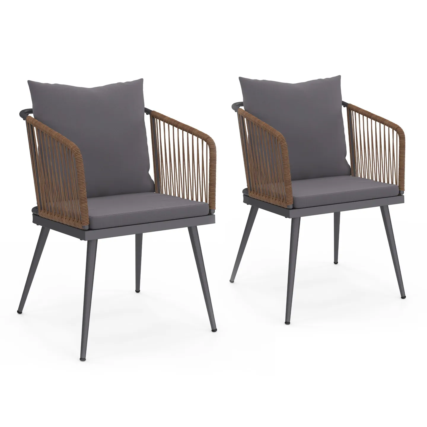 Lot de 2 fauteuils de jardin ARIZONA en métal gris et cordage rotin foncé