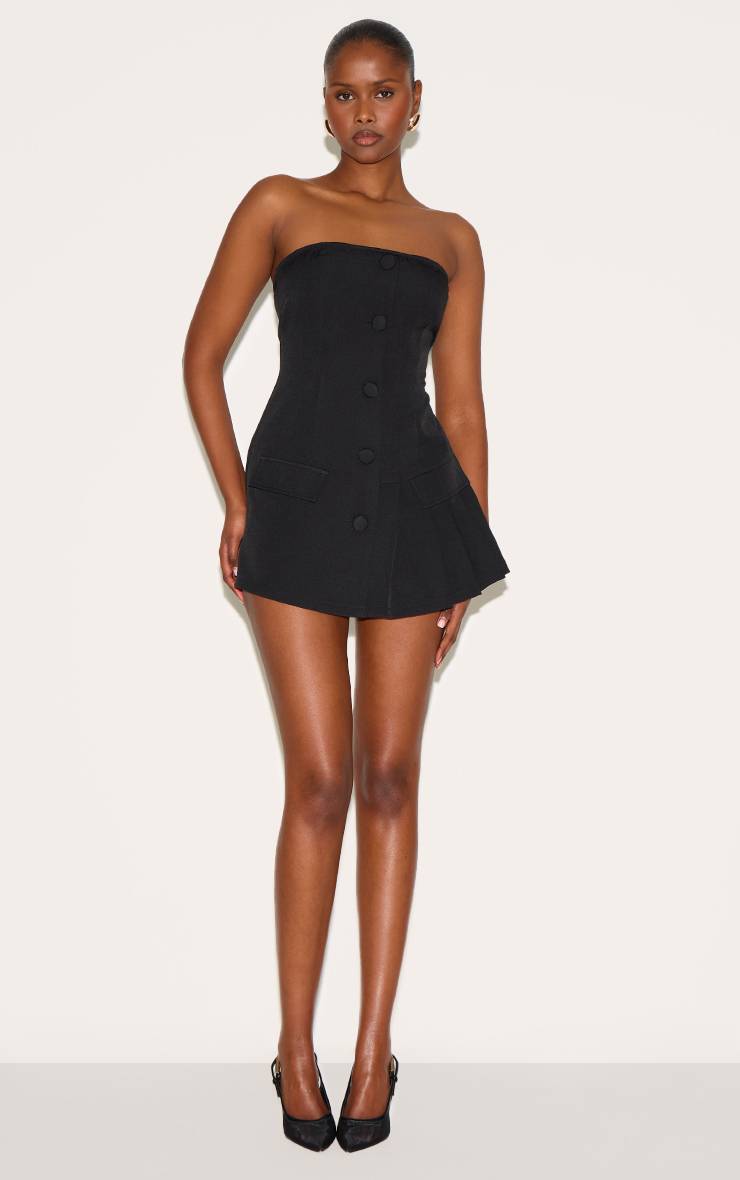 Noir Combinaison-short Bandeau Ajustée À Détail Plissé