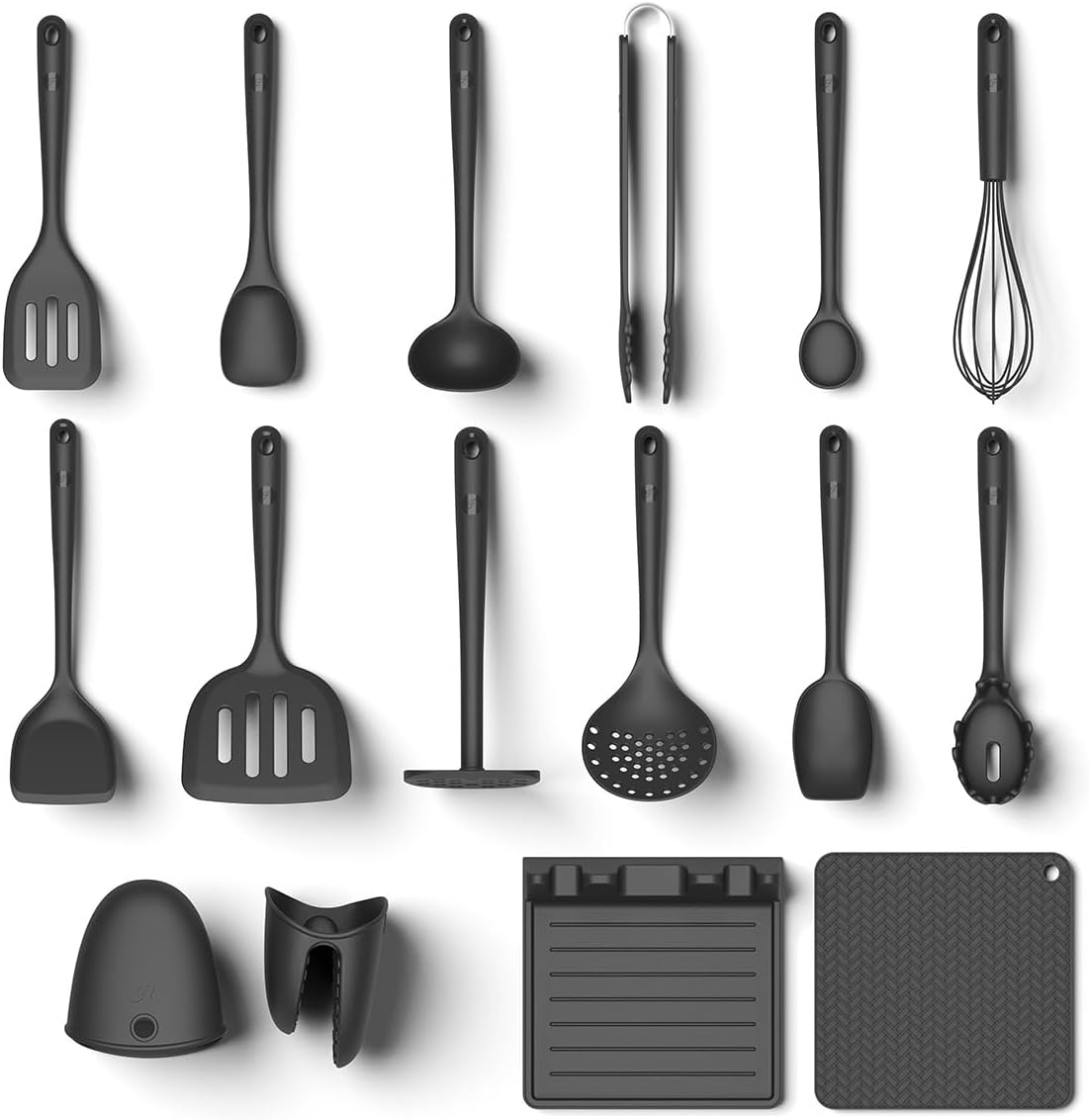 Hoffmann Küchenhelfer-Set, Anthrazit, Silikon-Edelstahlkern, Spülmaschinenfest, Hitzebeständig, Antihaft, Küchenutensilien-Set, Vorteilsset (16-teilig)
