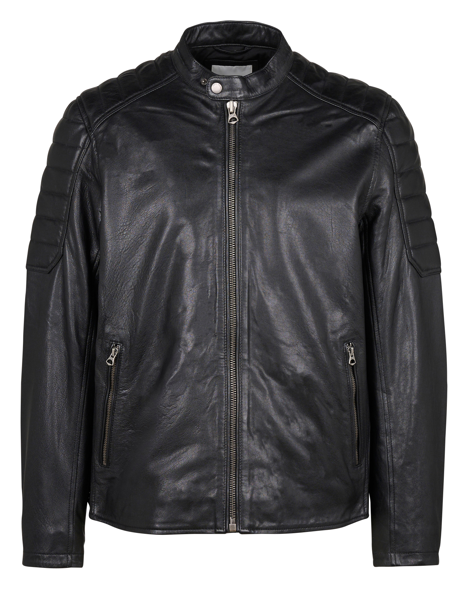 TRAVIS - Veste col rond en cuir | Noir