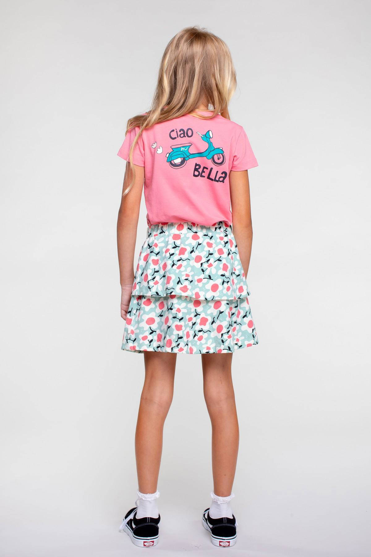 Moodstreet gebloemde rok mintgroen/roze/ecru