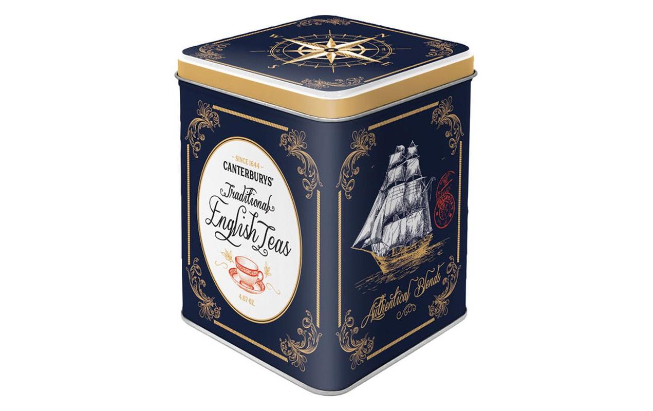 Teebeutel-Box Traditional Tea Dunkelblau/Gold/WeissTeebehälter im nostalgischen Design