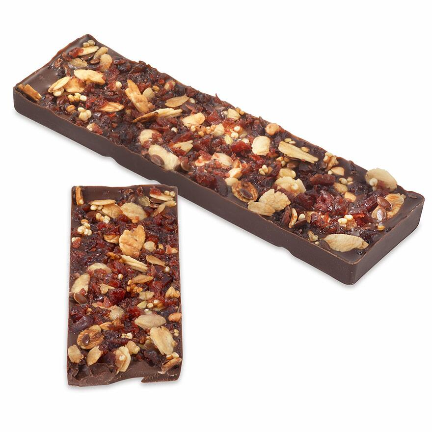 Barre Écorce Chocolat Noir, Cranberries et Muesli