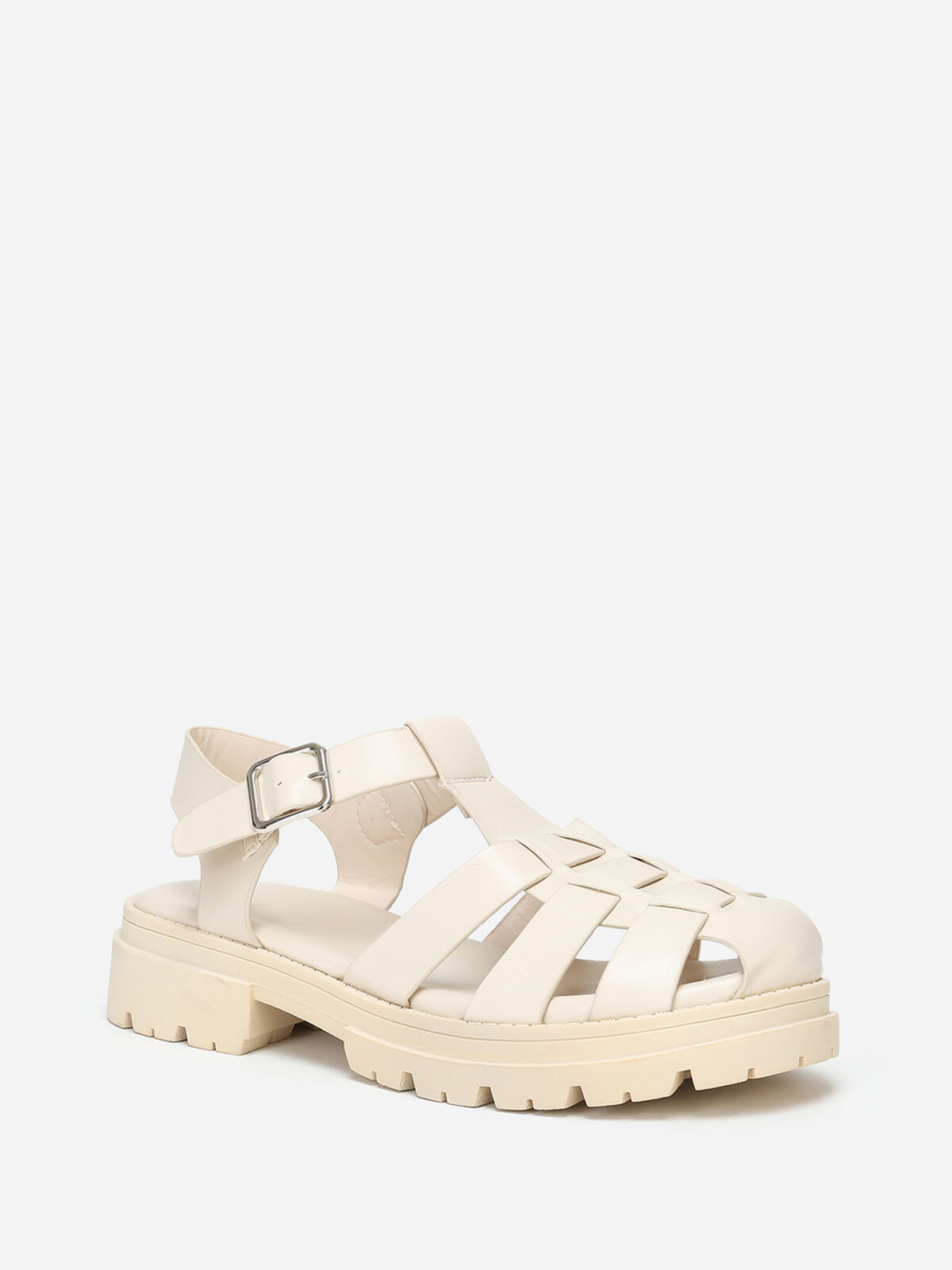 Sandales crantées à multi-brides- Beige