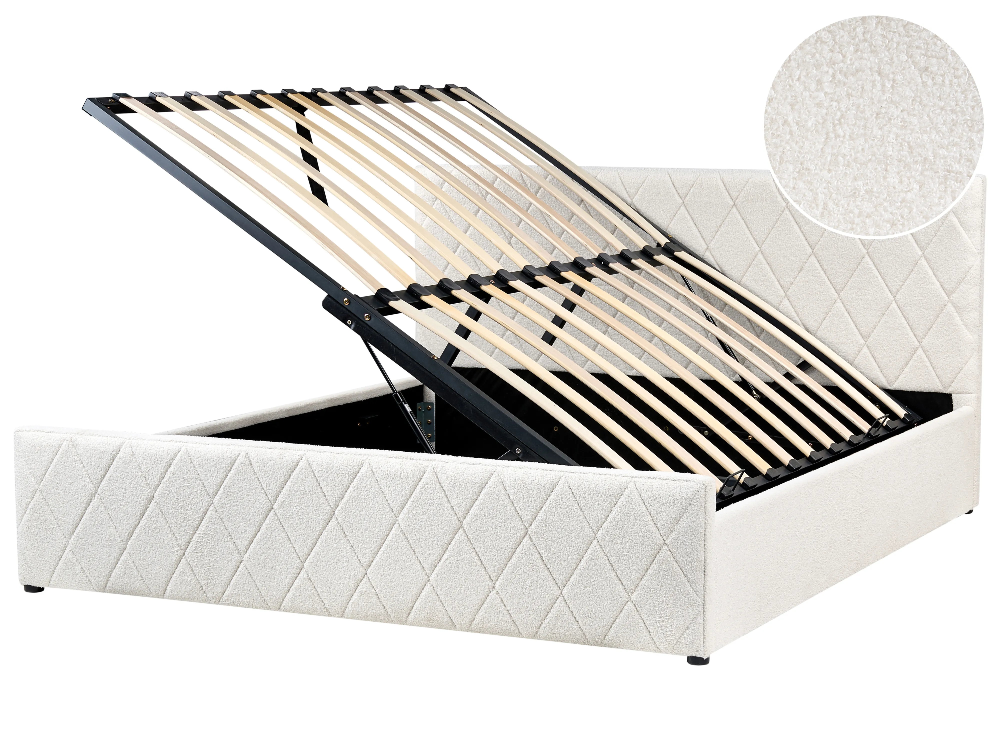 Bed met opbergruimte Bouclé ROCHEFORT 180 x 200 cm Gebroken wit