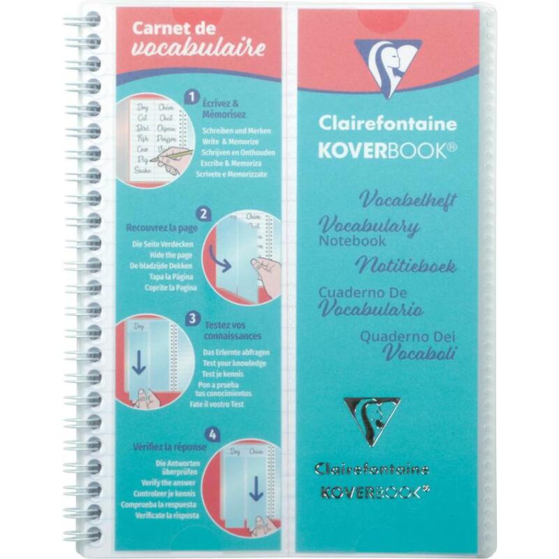 Carnet de vocabulaire reliure intégrale Koverbook A5 100 pages ligné + marge centrale couverture polypropylène transparent - Incolore