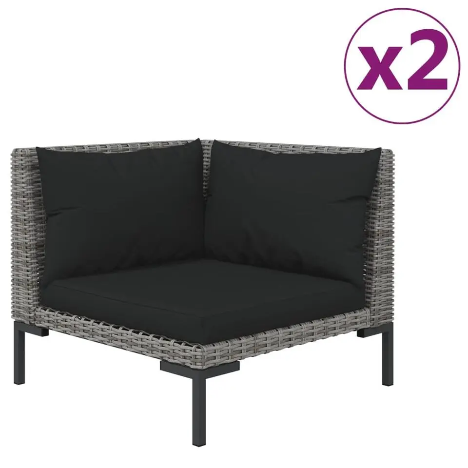 vidaXL - Loungeset - Grijs - Poly rattan - 3 stuks - Met kussens