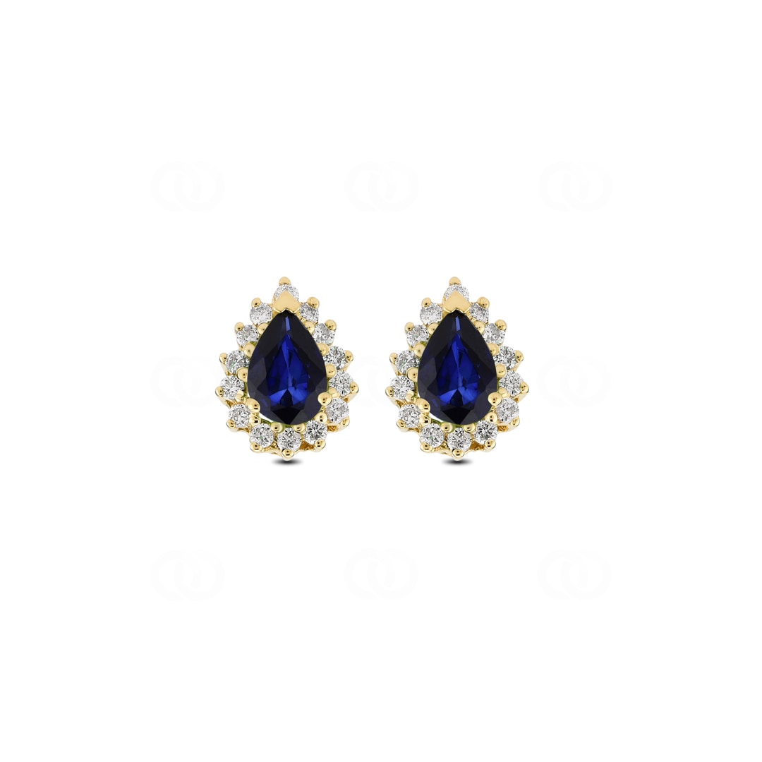Ohrstecker 750/18 K Gelbgold mit Diamanten 0.22 ct H/si & Saphir 0.91 ct