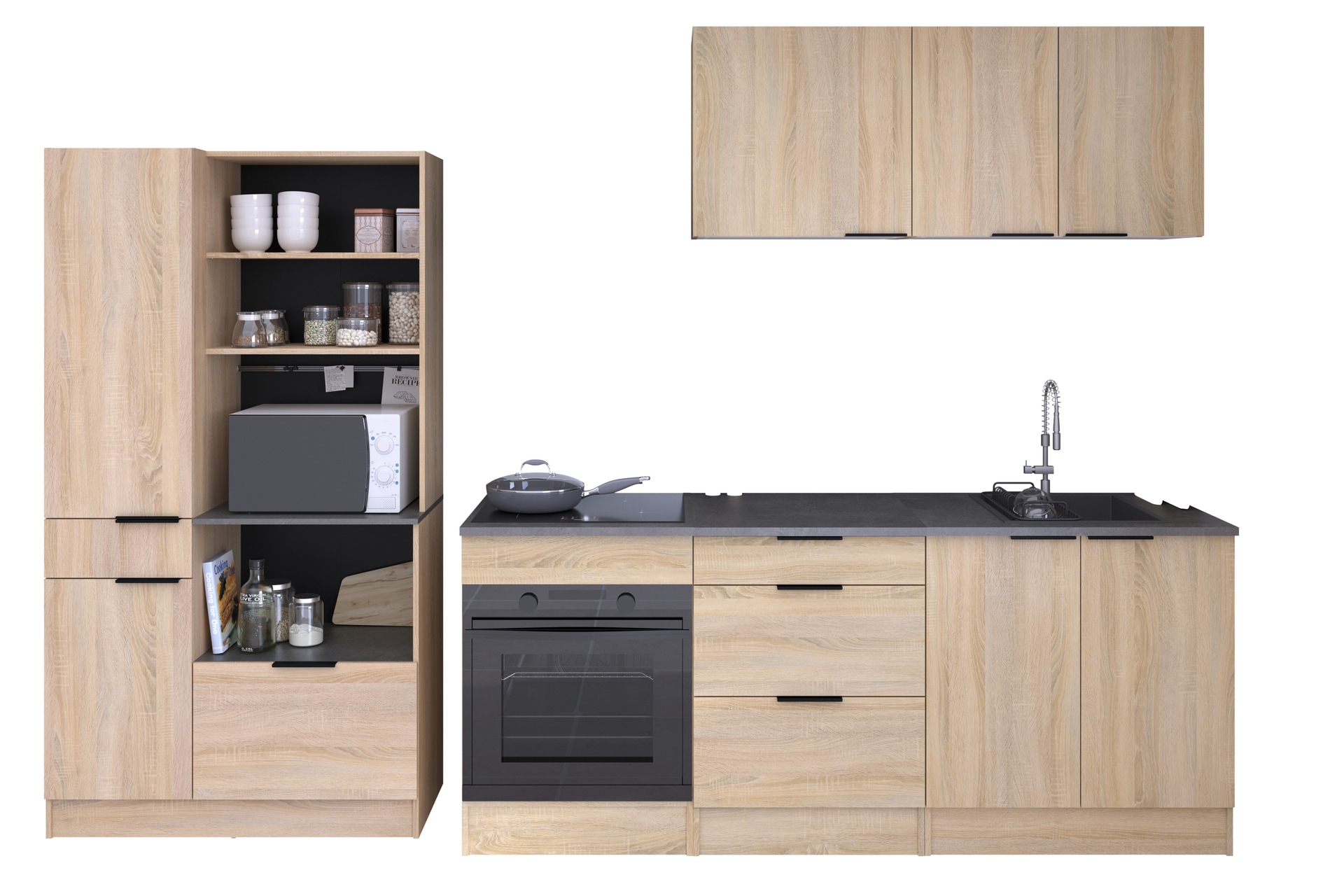 Parisot Küche mit Buffet FUMAY 21Eiche/Beton-Optik ca. 300 x 186 x 60 cm