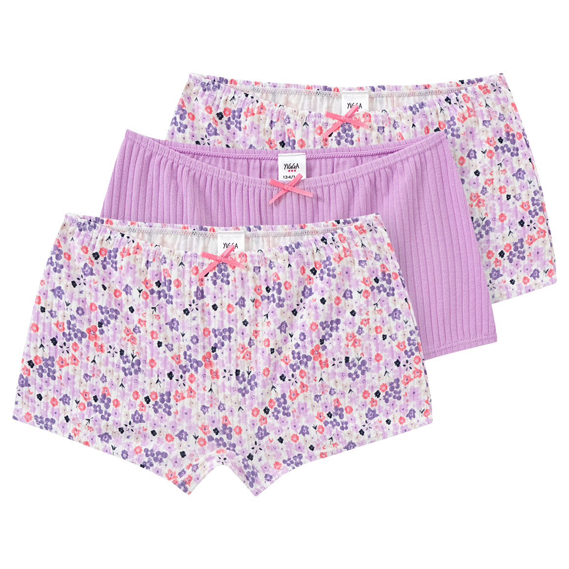 Yigga 3 Mädchen Pantys mit Rippstruktur helllila / cremeweiss