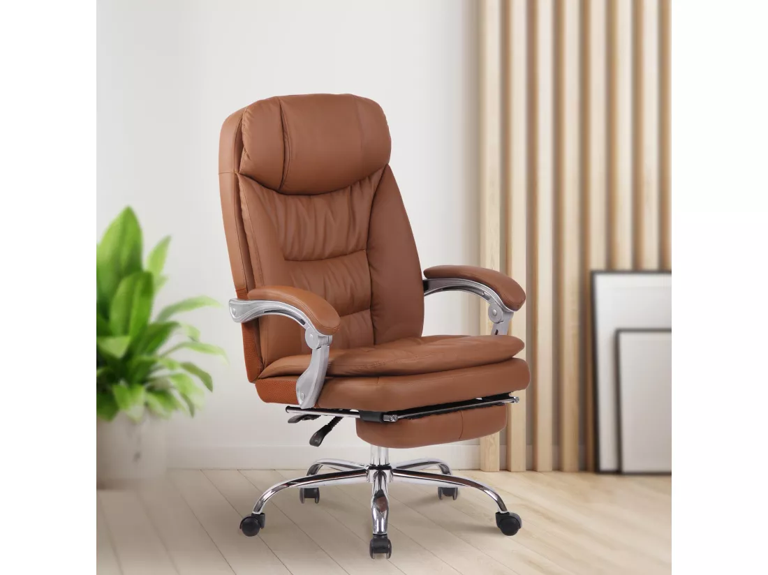 Chaise de bureau - Similicuir & Métal chromé - Marron clair - XL Troy
